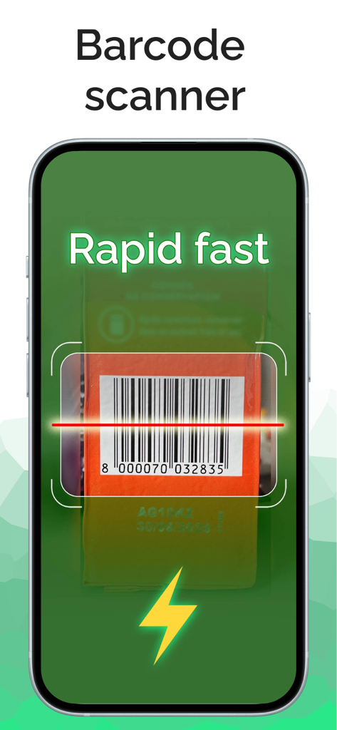 Tela de smartphone exibindo o recurso de scanner de código de barras rápido para registro rápido de alimentos no aplicativo Rastreador de Nutrição
