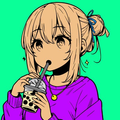 manga character drinking boba