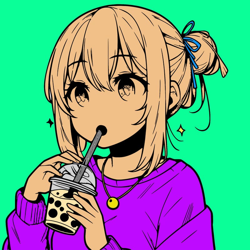 manga character drinking boba