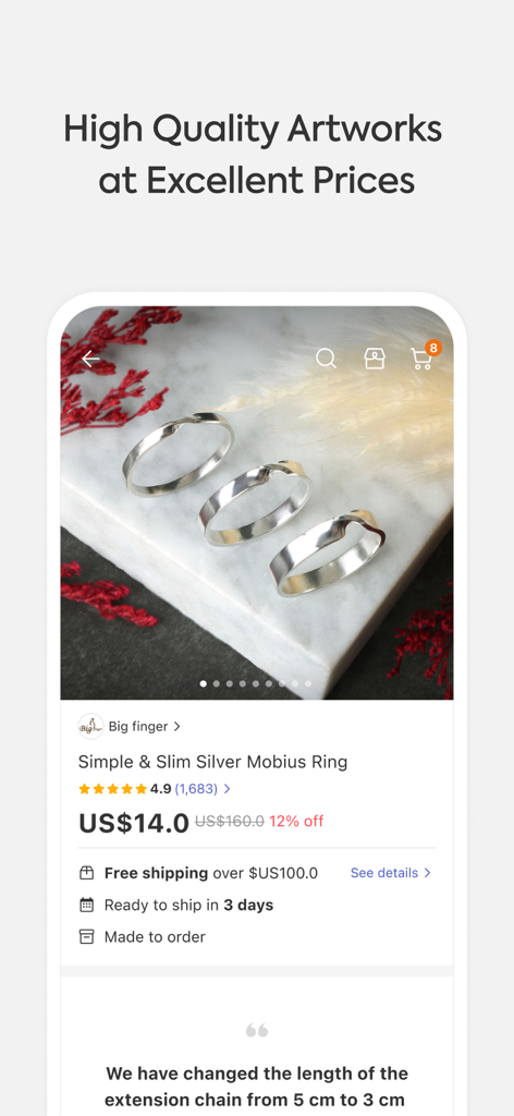 idus - Handmade Marketplace - idusマーケットプレイスアプリのハンドメイドシルバーメビウスリングの商品ページ。