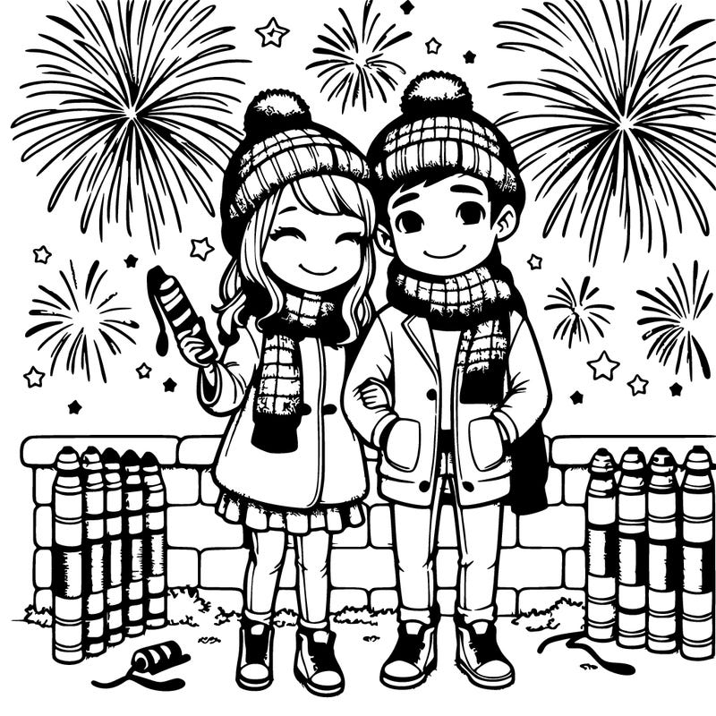 new year couple with fireworks realistic