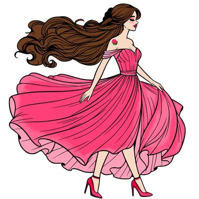 realistic woman in a dress flowing in the wind