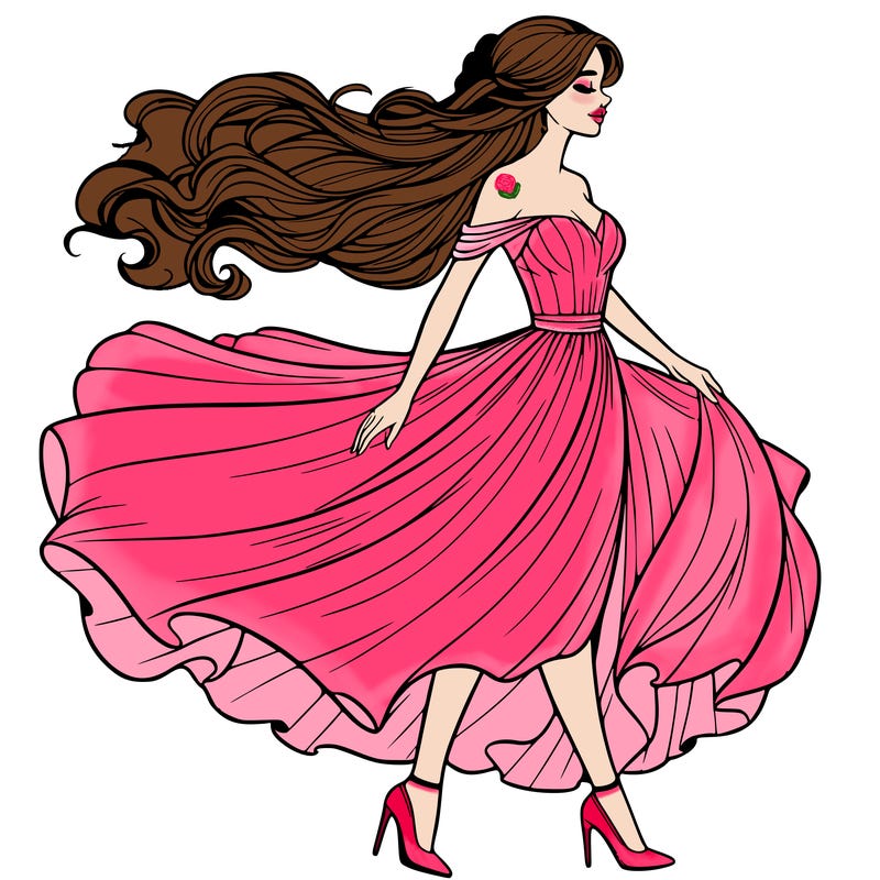 realistic woman in a dress flowing in the wind