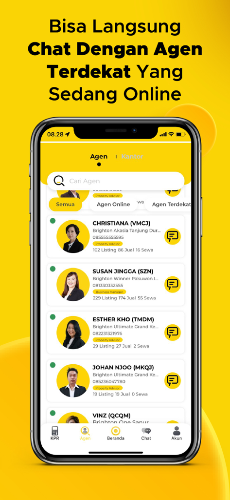 Brighton Real Estate - Brighton Real Estate app screen showing a list of property agents available for chat.