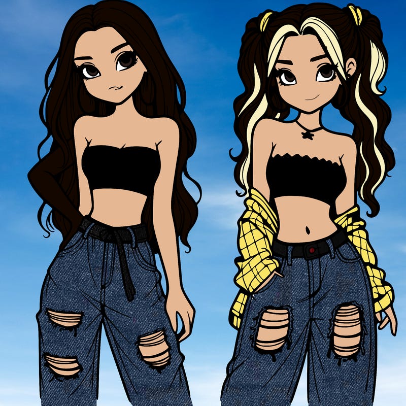 2 girls in crop tops and baggy jeans ripped