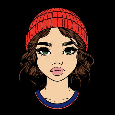 realistic girl with buns in her hair with a beanie on