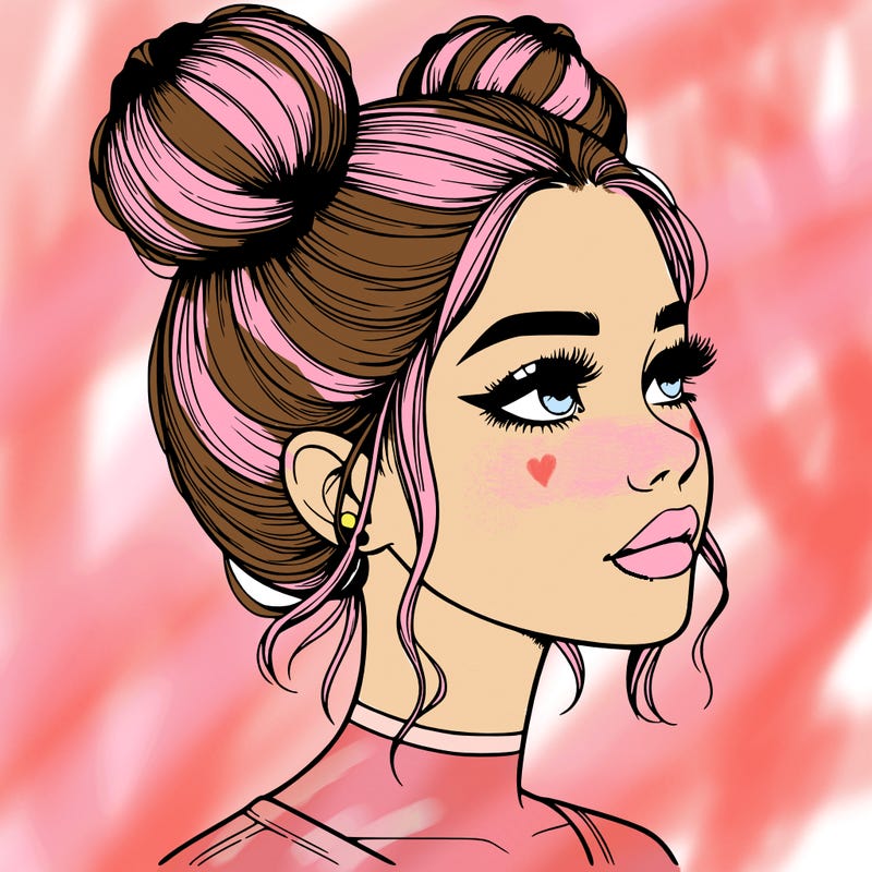 realistic girl with buns on the top of her head