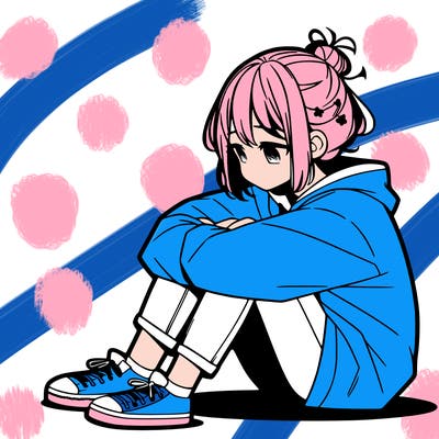 sad anime girl sitting alone
