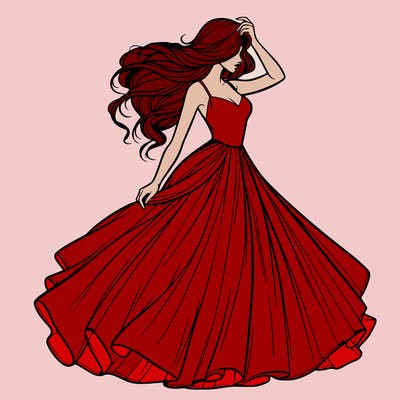 realistic woman with dress flowing in the wind