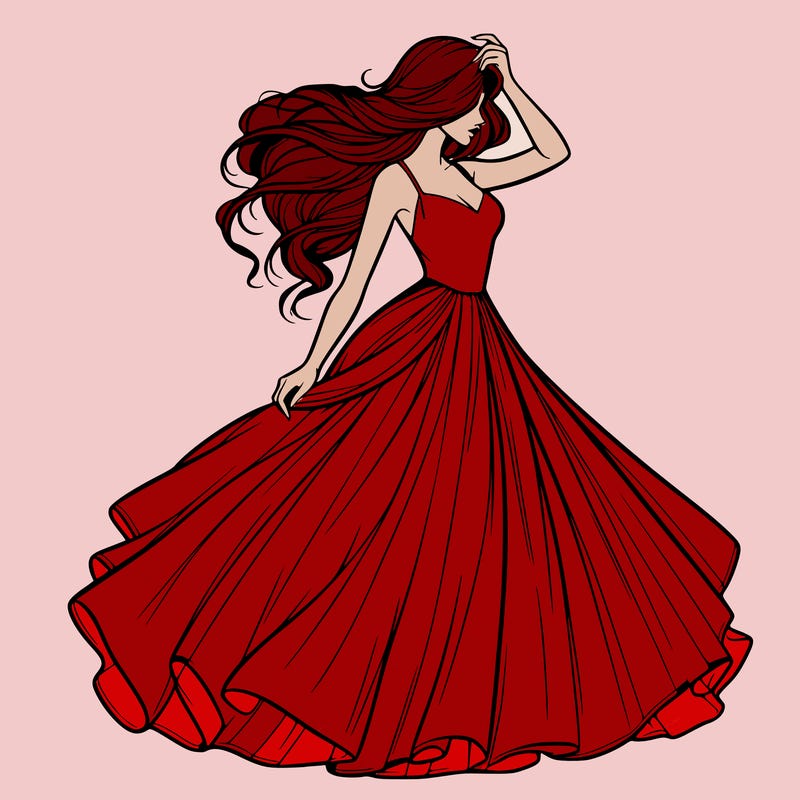 realistic woman with dress flowing in the wind