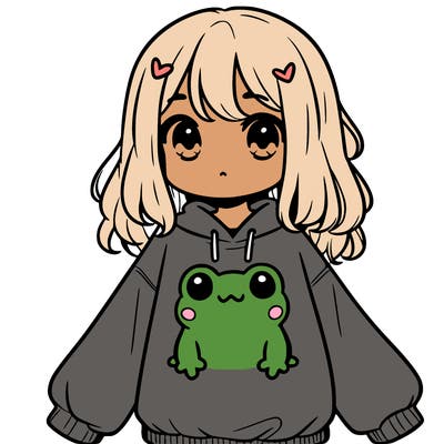 girl wearing frogging sweatshirt