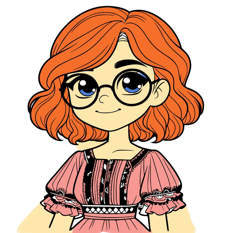 one girl with medium short hair, which are wavy. she has round glasses. she wears a latina outfit.