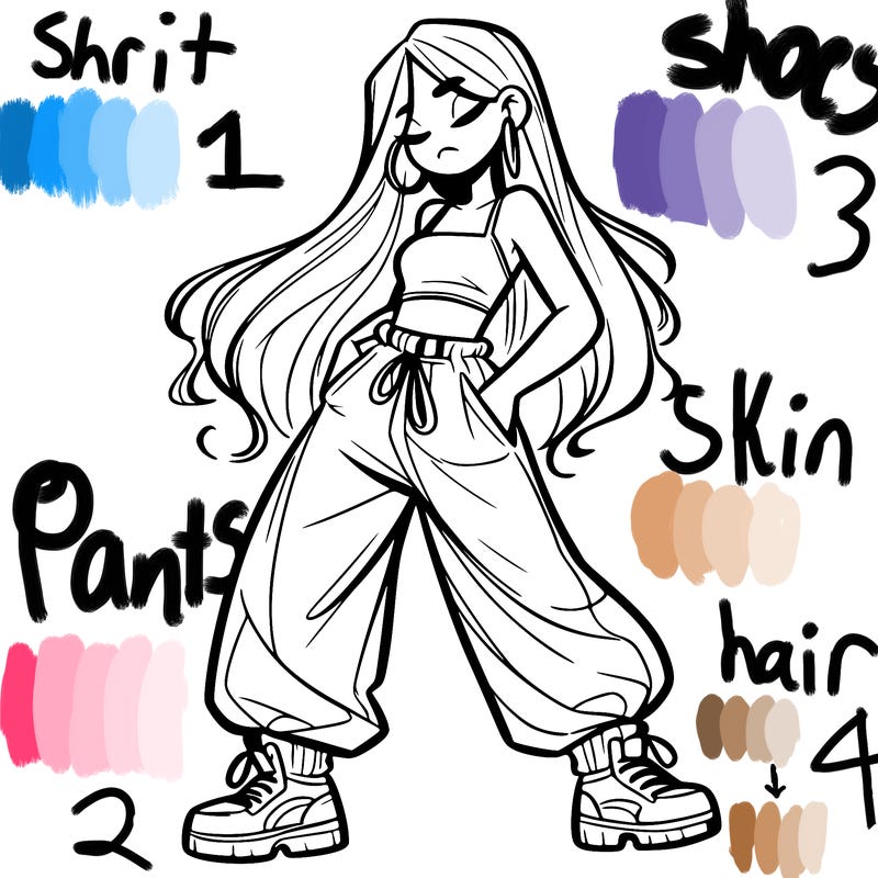 girl in baggy pants crop top and long hair