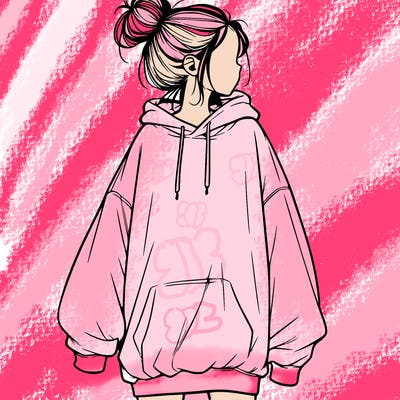 realistic girl with a oversized sweatshirt on and a bun