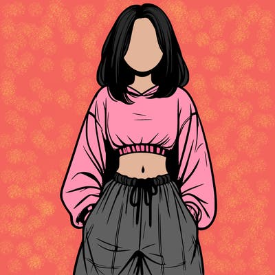 realistic girl faceless with baggy pants and a crop top