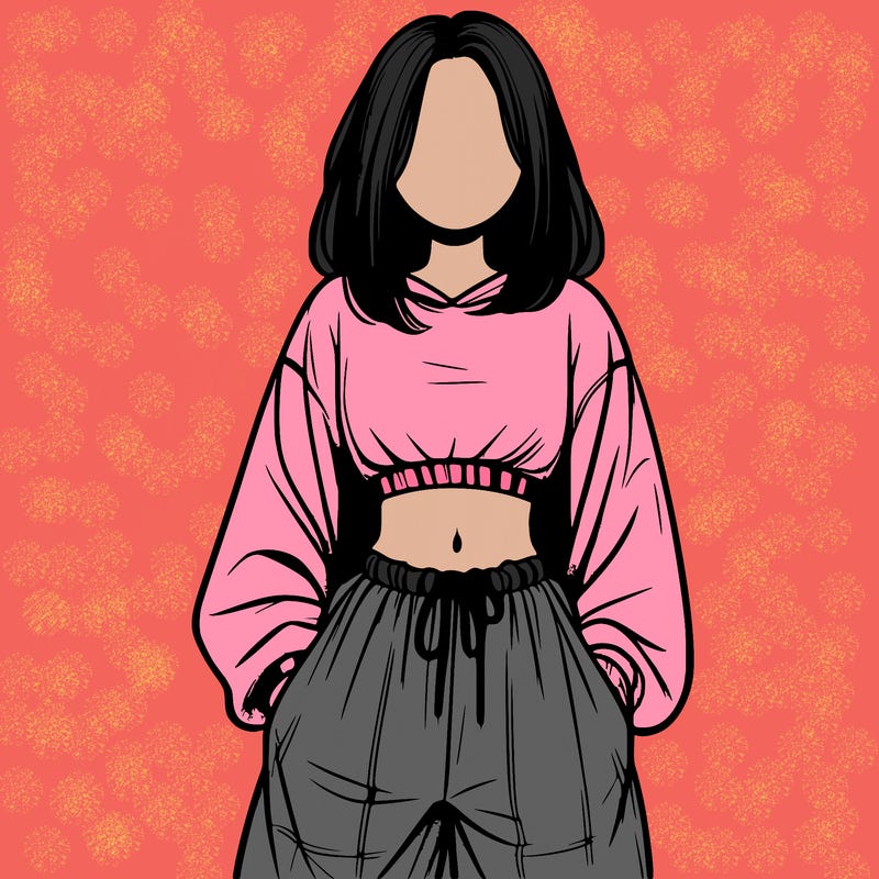 realistic girl faceless with baggy pants and a crop top