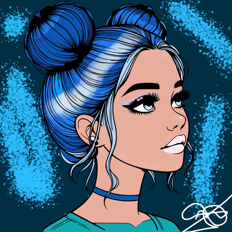 realistic girl with buns on the top of her head