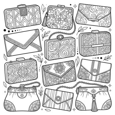 Unleash your inner fashionista with this stunning collection of clutch bag coloring pages, thoughtfully designed for seniors. Each page features elegant accessories with large, clear outlines and sophisticated patterns, perfect for a relaxing and engaging artistic escape.