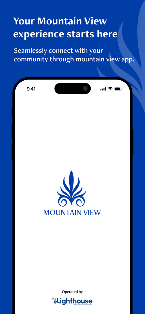 Mountain View Community - Schermata di benvenuto dell'app Mountain View Community che mostra il logo del marchio e lo slogan