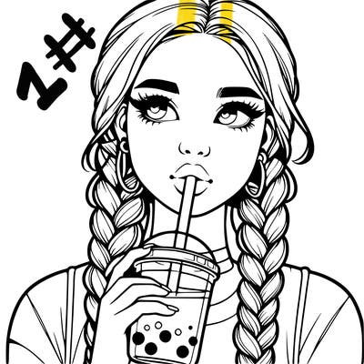 realistic girl with braided hair drinking boba