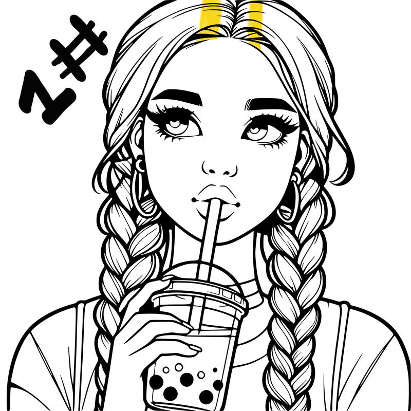realistic girl with braided hair drinking boba