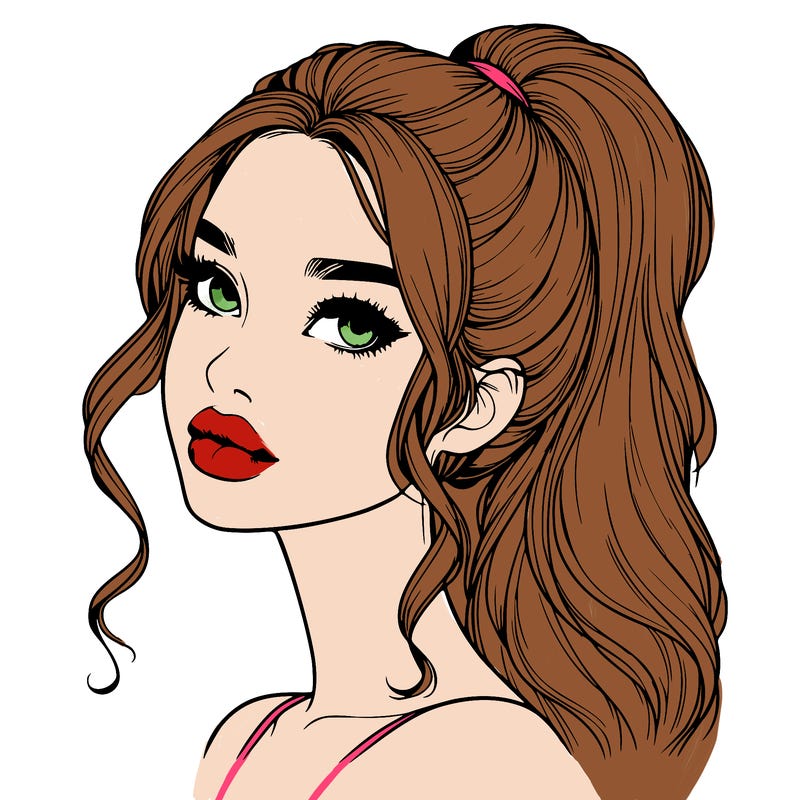 realistic girl with a ponytail on her hair and lips