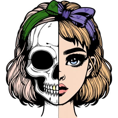 realistic girl with half skull mask