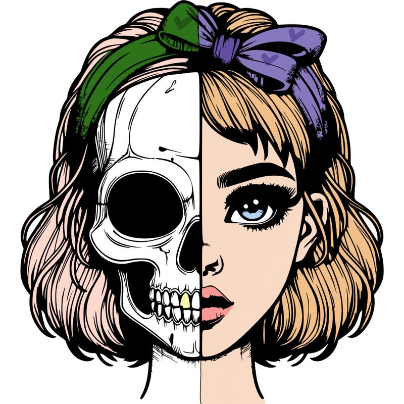 realistic girl with half skull mask