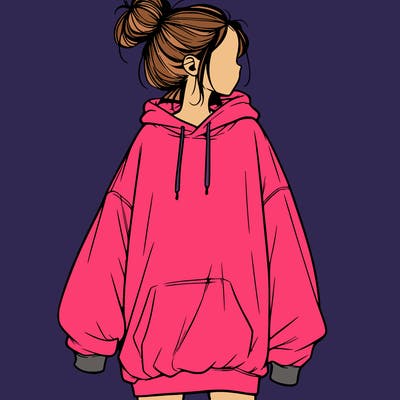 realistic girl with a oversized sweatshirt on and a bun