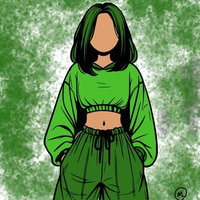 realistic girl faceless with baggy pants and a crop top