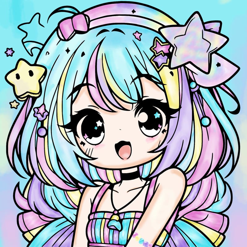 cute anime girl with star accessories