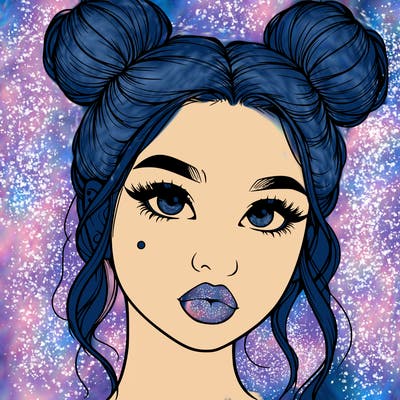 realistic girl with two buns on her hair and lips