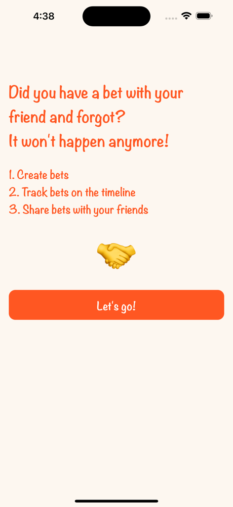 Pantalla de bienvenida de la aplicación Diario de Disputas explicando cómo crear y rastrear apuestas con amigos