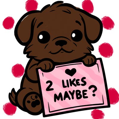 a puppy holding a sign that says 2 likes maybe?