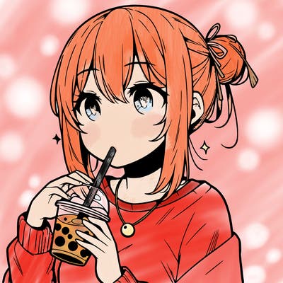 manga character drinking boba