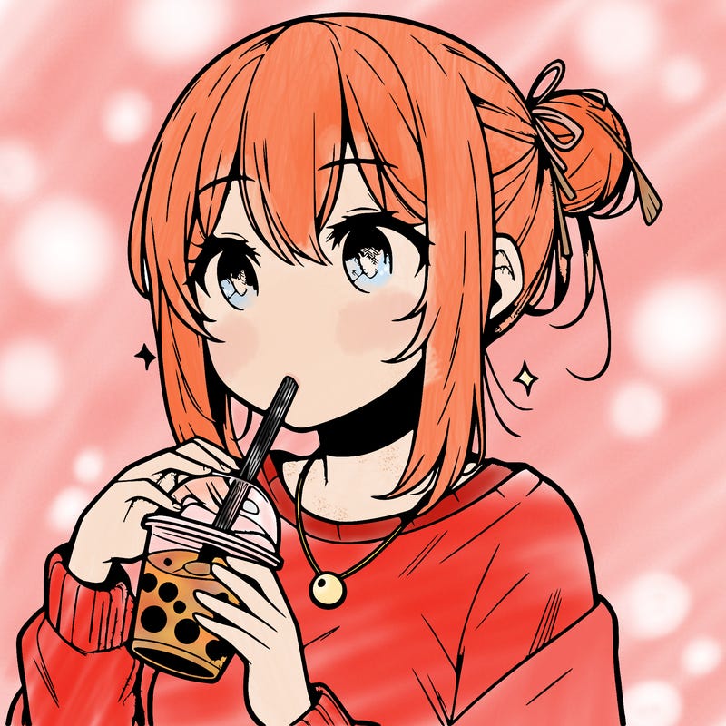 manga character drinking boba