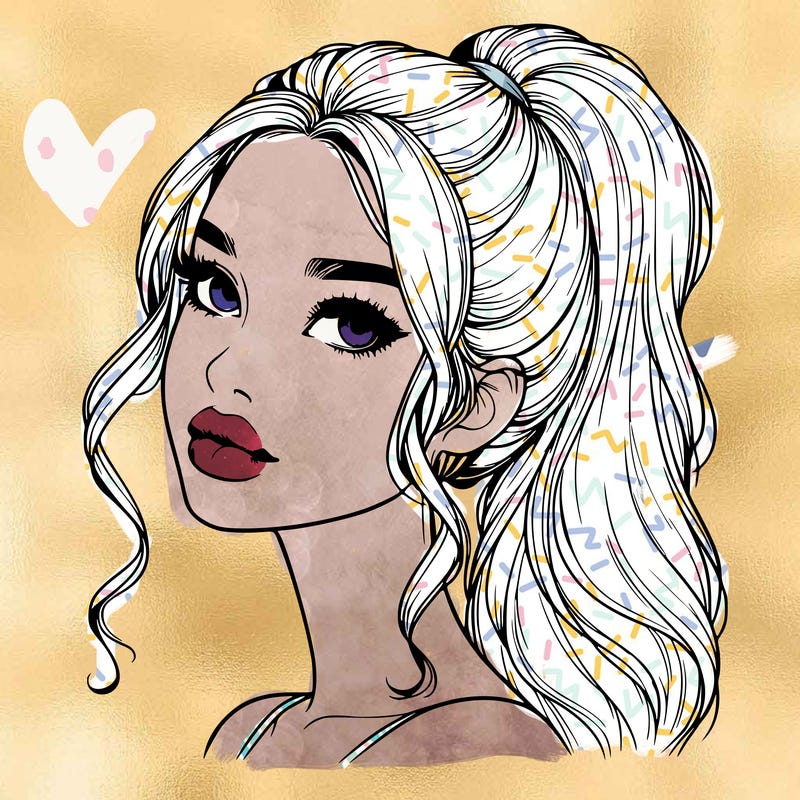 realistic girl with a ponytail on her hair and lips