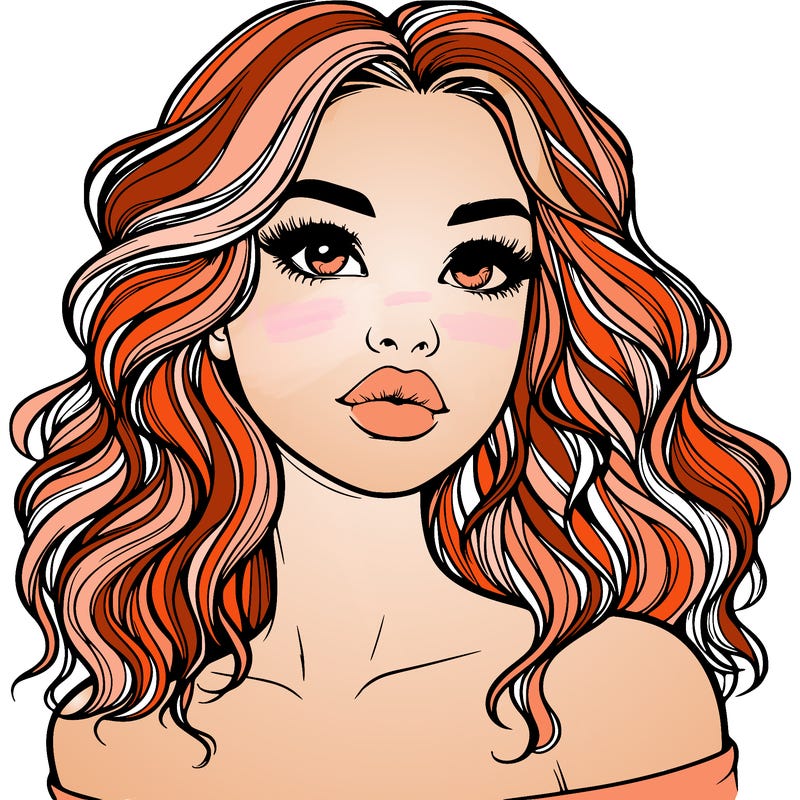 realistic girl with wavy hair and lips