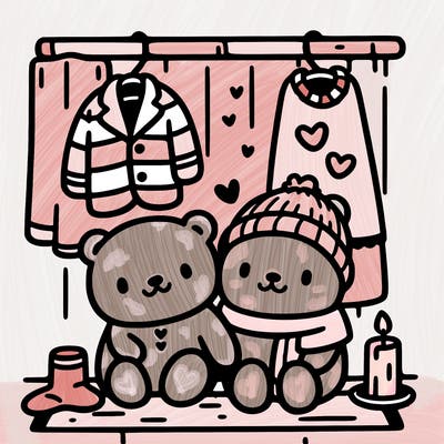 bold lines, simple drawing, cute and cozy valentines day scene