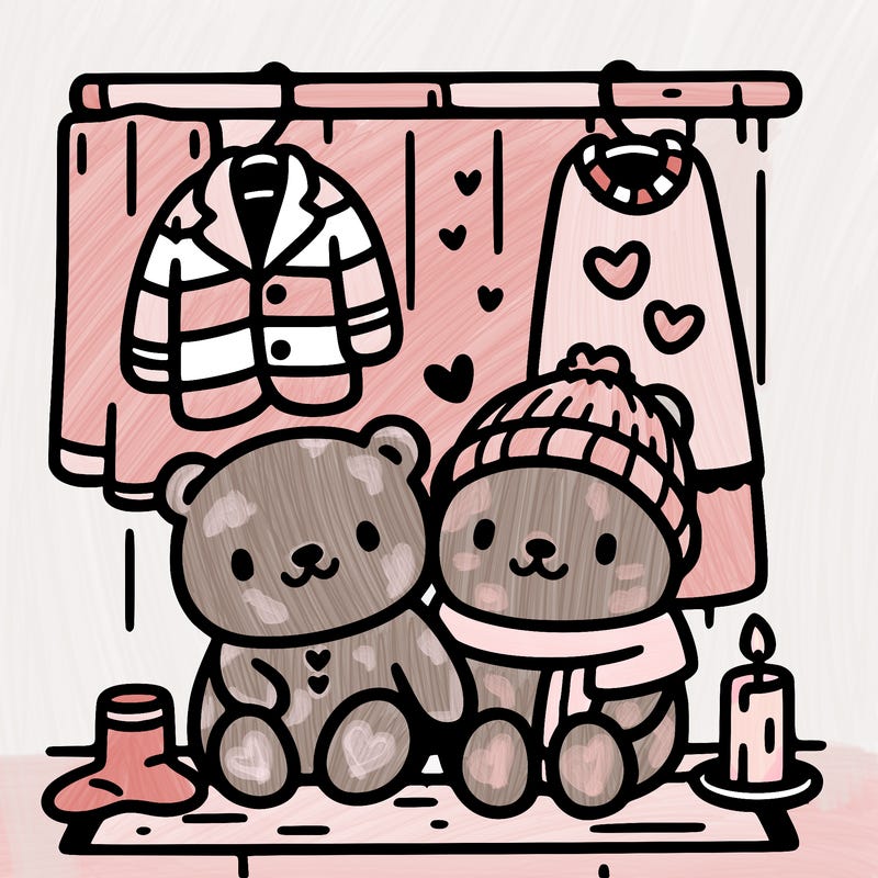 bold lines, simple drawing, cute and cozy valentines day scene