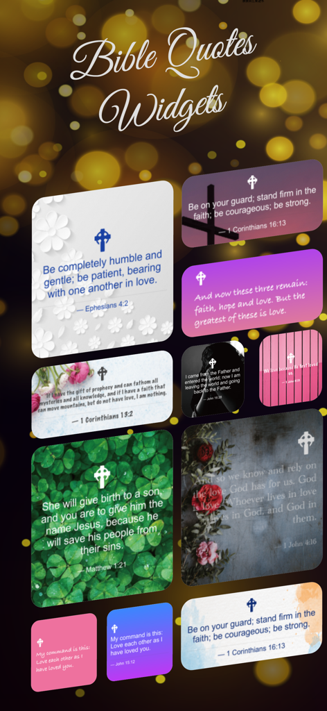 A collection of aesthetic Bible verse widgets with various designs and scriptures for iOS home screen customization
