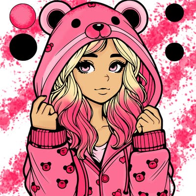 realistic girl in a animal pjs hoodie