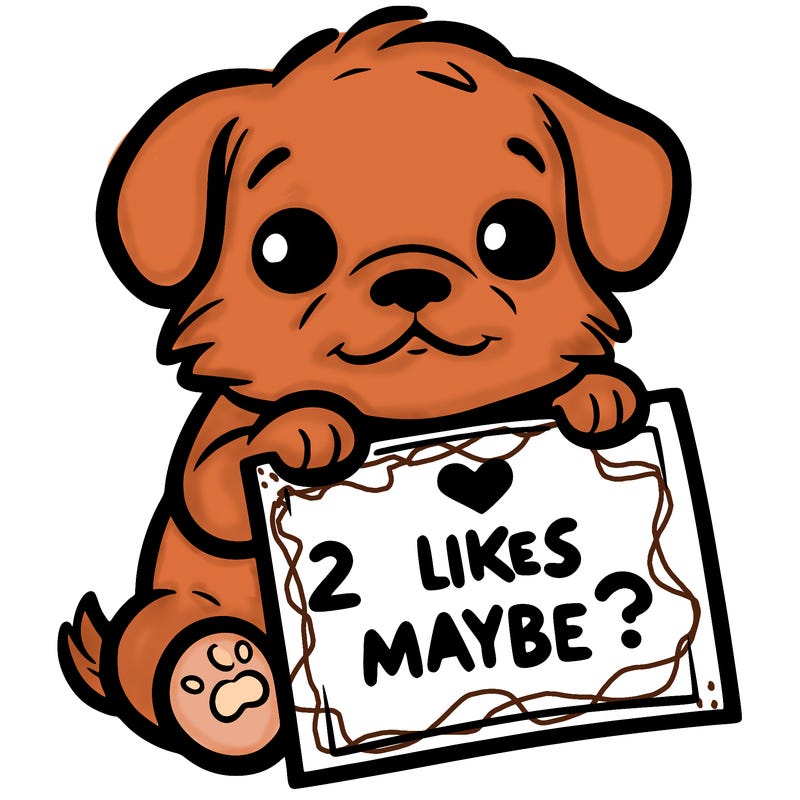 a puppy holding a sign that says 2 likes maybe?