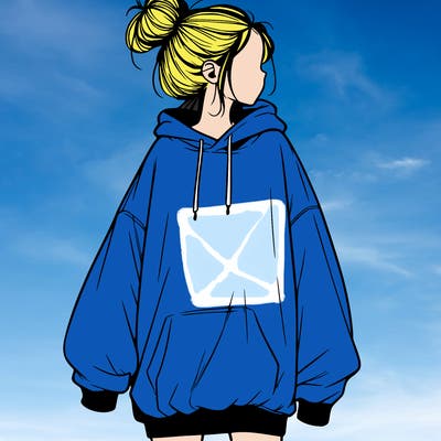 realistic girl with a oversized sweatshirt on and a bun