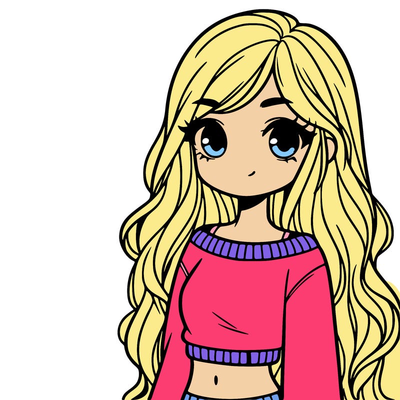 girl with long hair and a crop top with a sweater