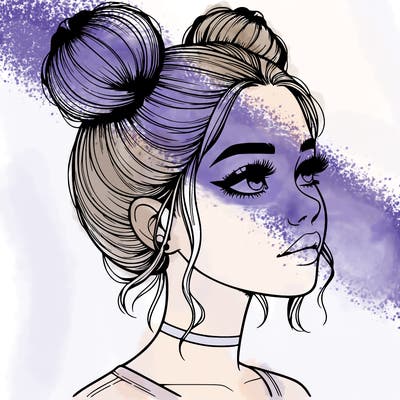realistic girl with buns on the top of her head