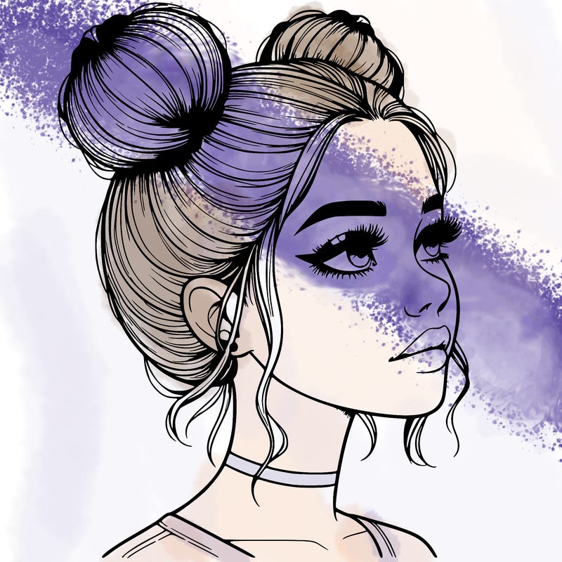 realistic girl with buns on the top of her head