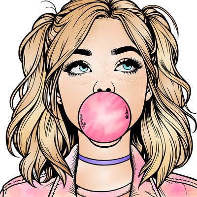 realististic girl blowing bubble -gum