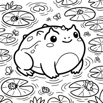 Discover the charm of our Kawaii Horned Frog coloring page, featuring an endearingly round amphibian amidst a playful pond scene. This delightful template is perfect for bringing a touch of cuteness to your coloring collection.