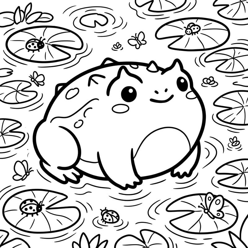 Discover the charm of our Kawaii Horned Frog coloring page, featuring an endearingly round amphibian amidst a playful pond scene. This delightful template is perfect for bringing a touch of cuteness to your coloring collection.